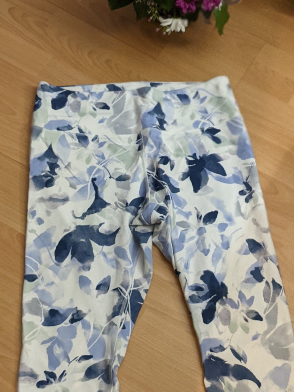SALE 3 ITEMS FOR 20$ Women Floral Watercolor Stretch Leggings Blue/White